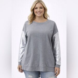 Cato Gray Sweatshirt with Silver Sequin Sleeves